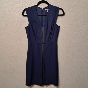 Banana Republic Elegant Cap Sleeve Navy Blue Dress Black Vegan Leather Accents